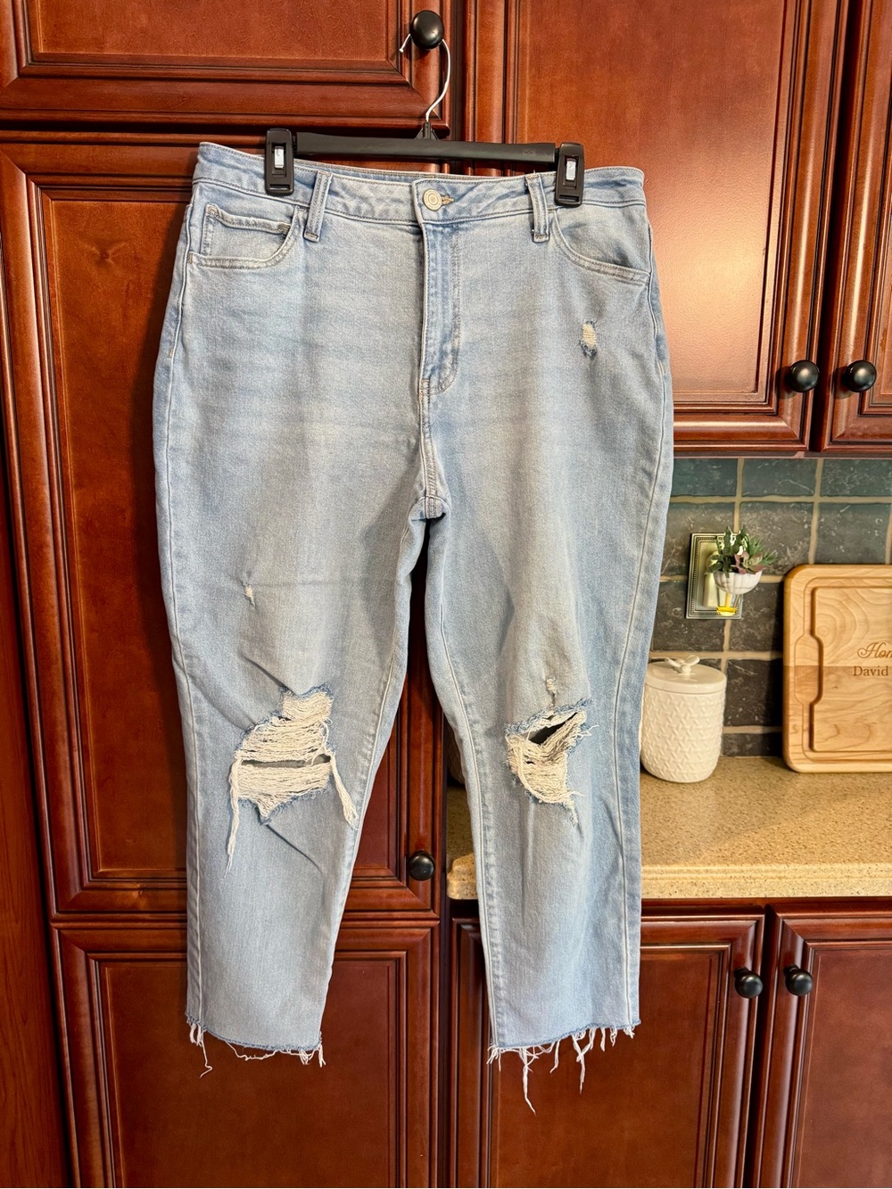 SO Light Wash Distressed High Rise Mom Jeans